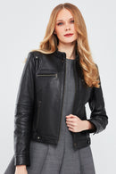 Vicky Women's Black Short Leather Jacket | Derimod