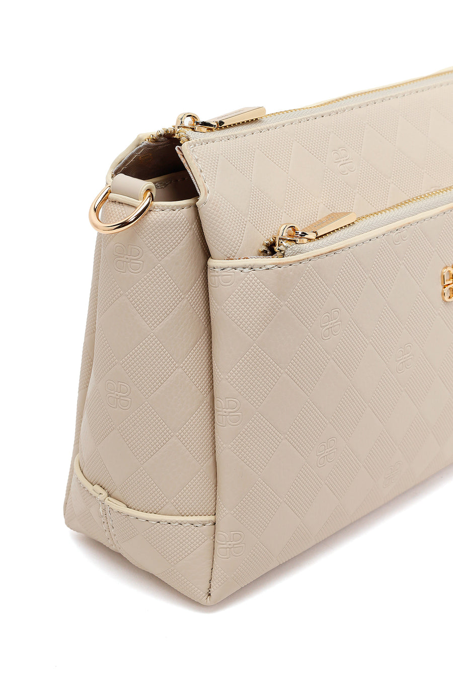 Woman Cream Printed Long-Strap Crossbody Bag