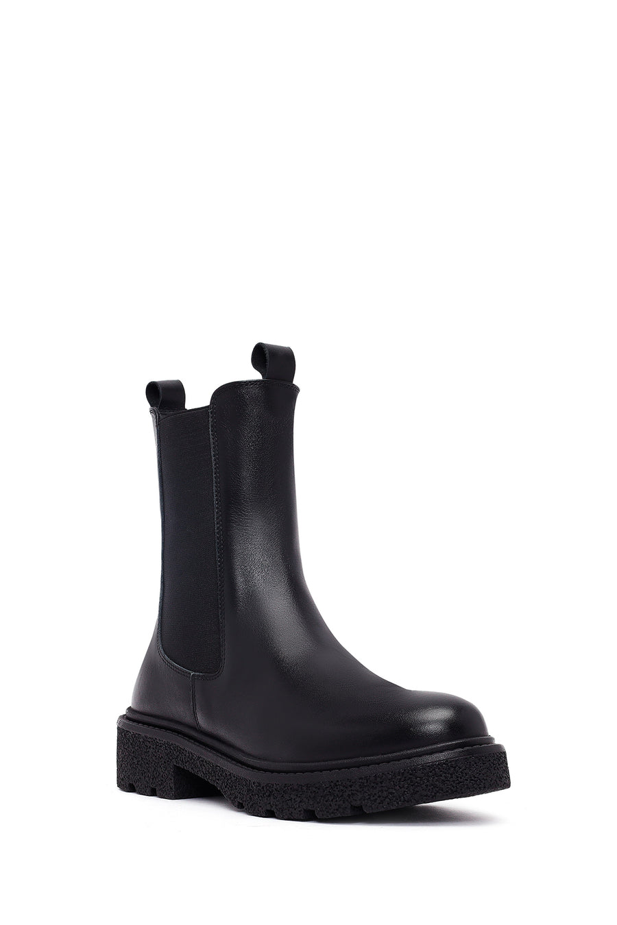 Woman Black Thick-Soled Leather Chelsea Boots