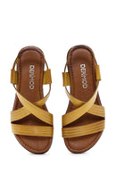 Women's Yellow Leather Bodrum Sandals | Derimod