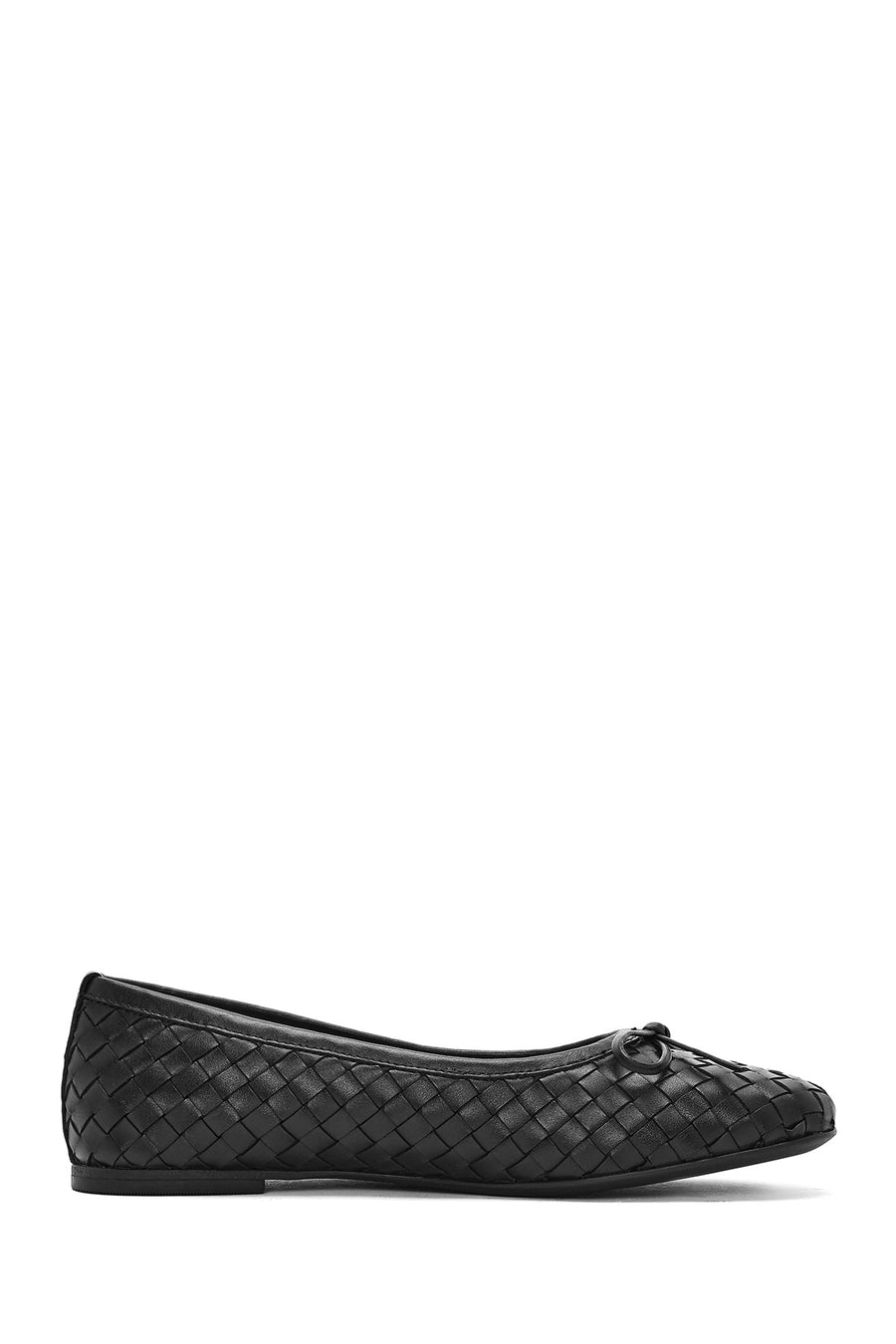 Women's Black Braided Leather Ballerinas 25SFD270829 | Derimod