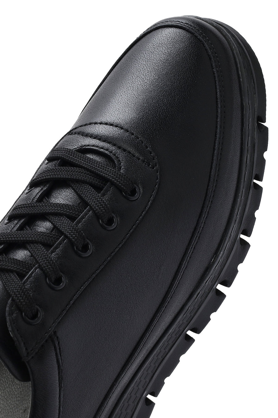 Erkek Siyah Bağcıklı Deri Casual Sneaker