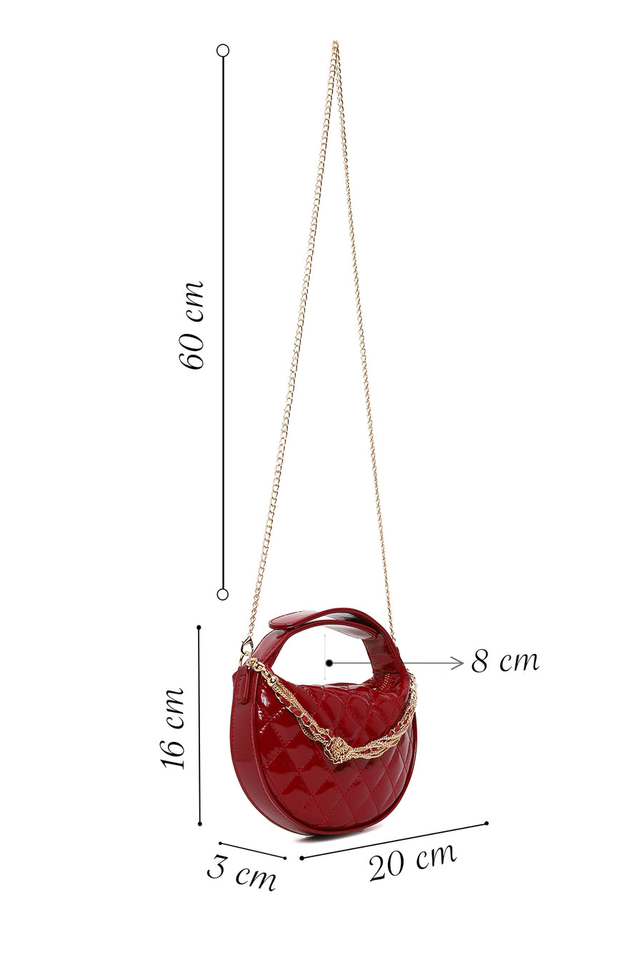 Woman Red Long Strap Quilted Mini Evening Bag