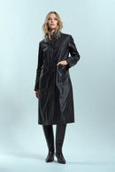 Colette Women's Black Crocodile Patterned Leather Coat | Derimod