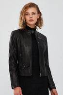 Madison Women's Black Short Leather Jacket | Derimod