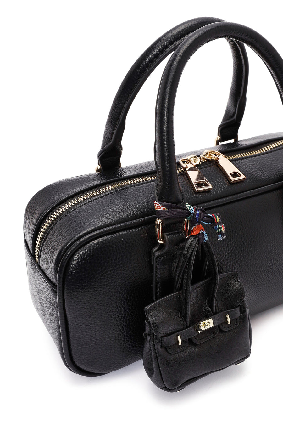 Women's Black Long Strap Handbag with Accessory Detail