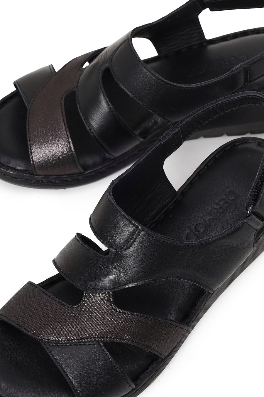 Woman Black Wedge Heel Leather Comfort Sandal
