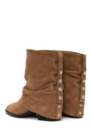 Woman Beige Chunky-Heel Suede Boots | Derimod