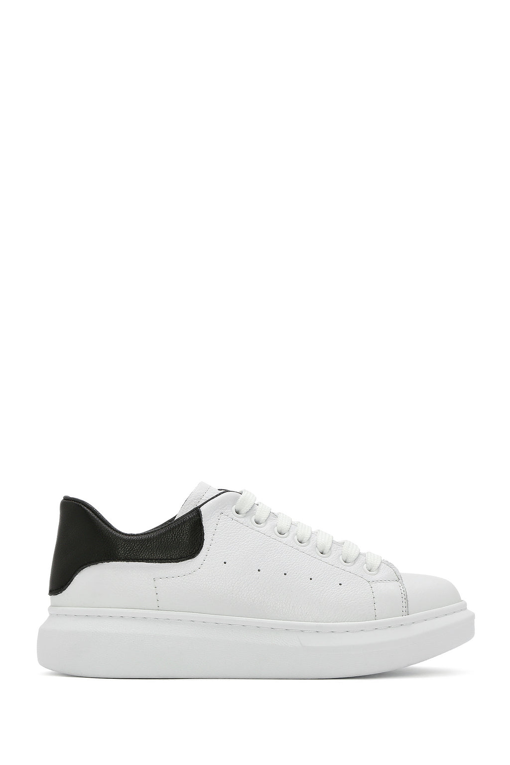 Erkek Beyaz Bağcıklı Kalın Tabanlı Deri Sneaker