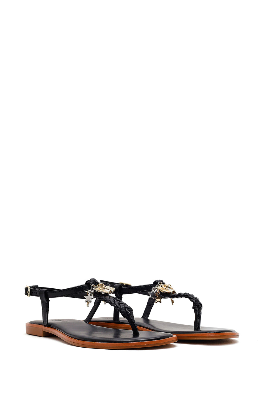Woman Black Accessory-Embellished Toe-Post Sandals