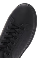 Men's Black Lace-Up Perforated Leather Sneakers | Derimod