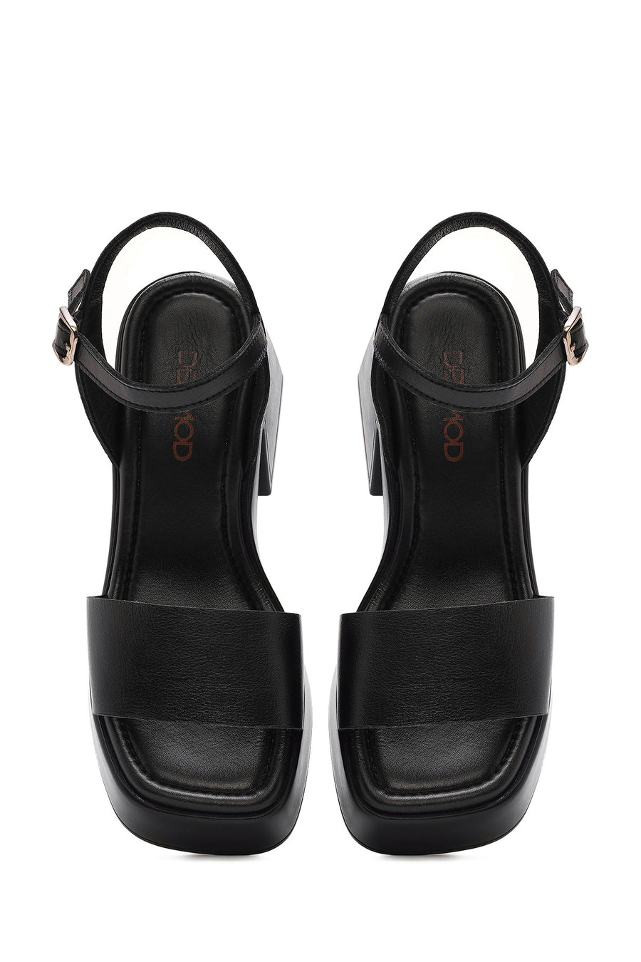 Women's Black Ankle Buckle Thick Heel Platform Leather Sandals