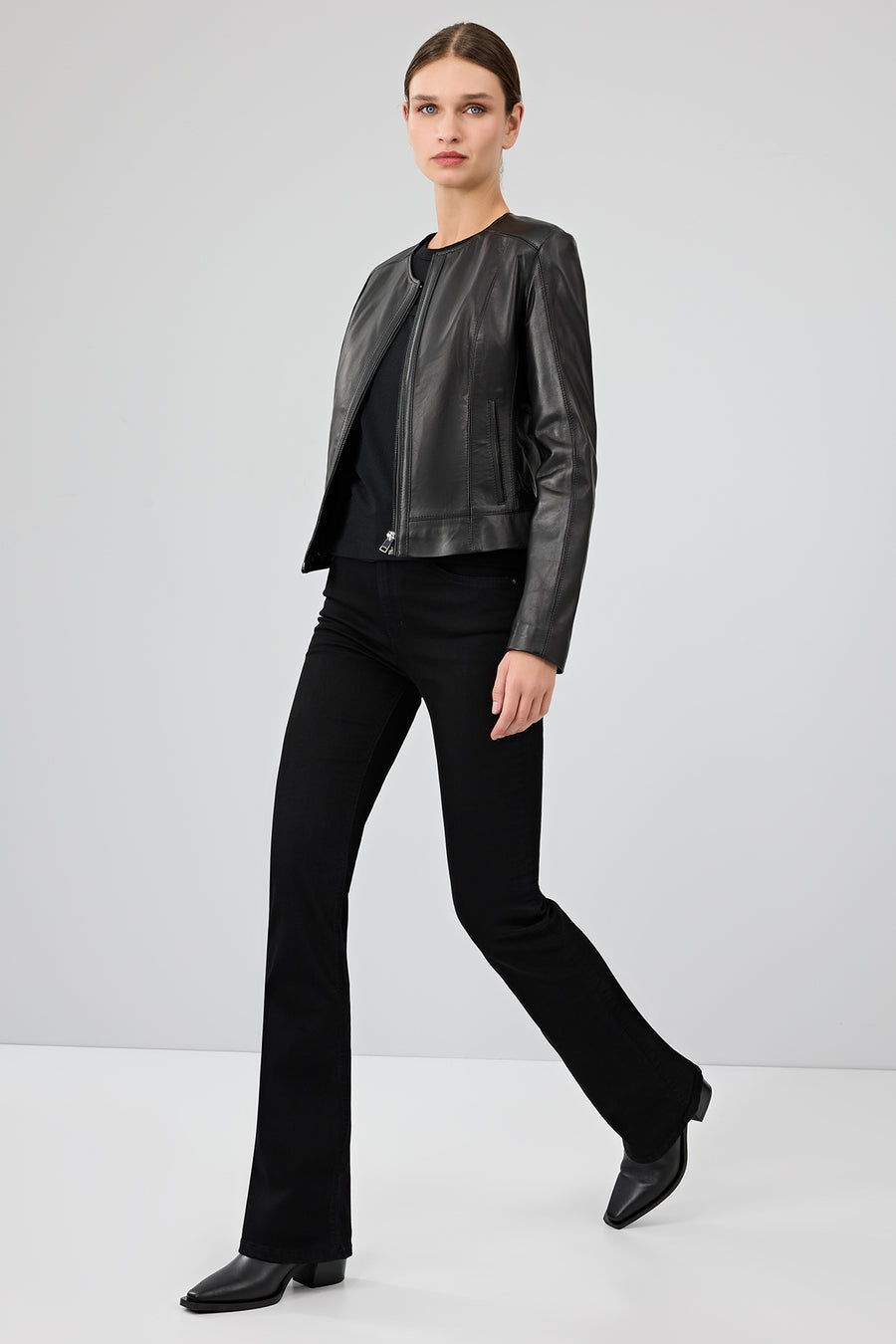 Flora Women's Black Slim Short Leather Jacket