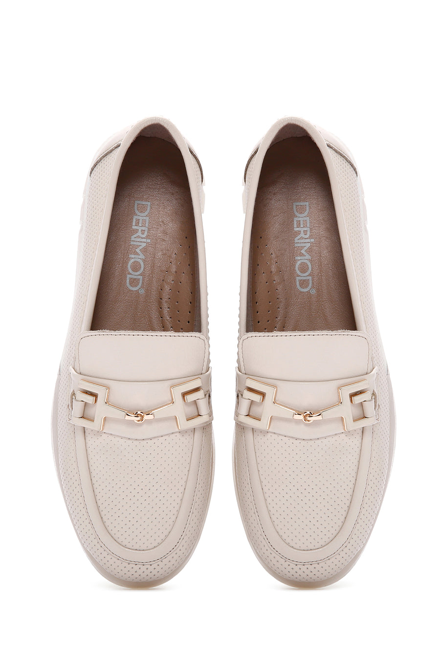 Kadın Krem Tokalı Deri Comfort Loafer