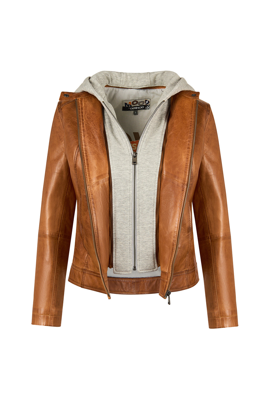 Magic Woman Brown Hooded Short Sport Leather Jacket