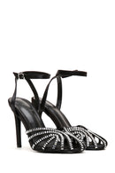 Women's Black Stone Thin Heel Sandals | Derimod