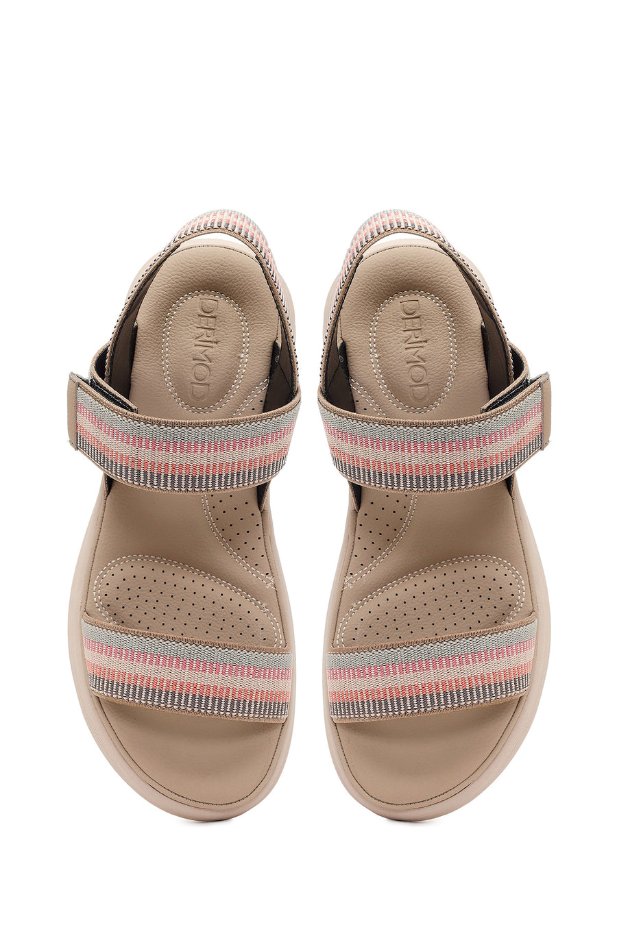 Women's Beige Strapped Thick-Soled Fabric Comfort Sandals