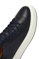 Men's Navy Blue Lace-up Thick-Sole Leather Sneaker | Derimod