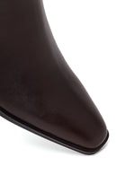 Woman Brown Zip Closure Short Thick-Heeled Leather Cowboy Boots | Derimod