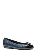 Geox Women's Navy Blue Annytah Quilted Patterned Leather Ballerinas | Derimod