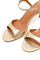Women's Gold Ankle Buckle Thin Heel Metallic Leather Sandals | Derimod