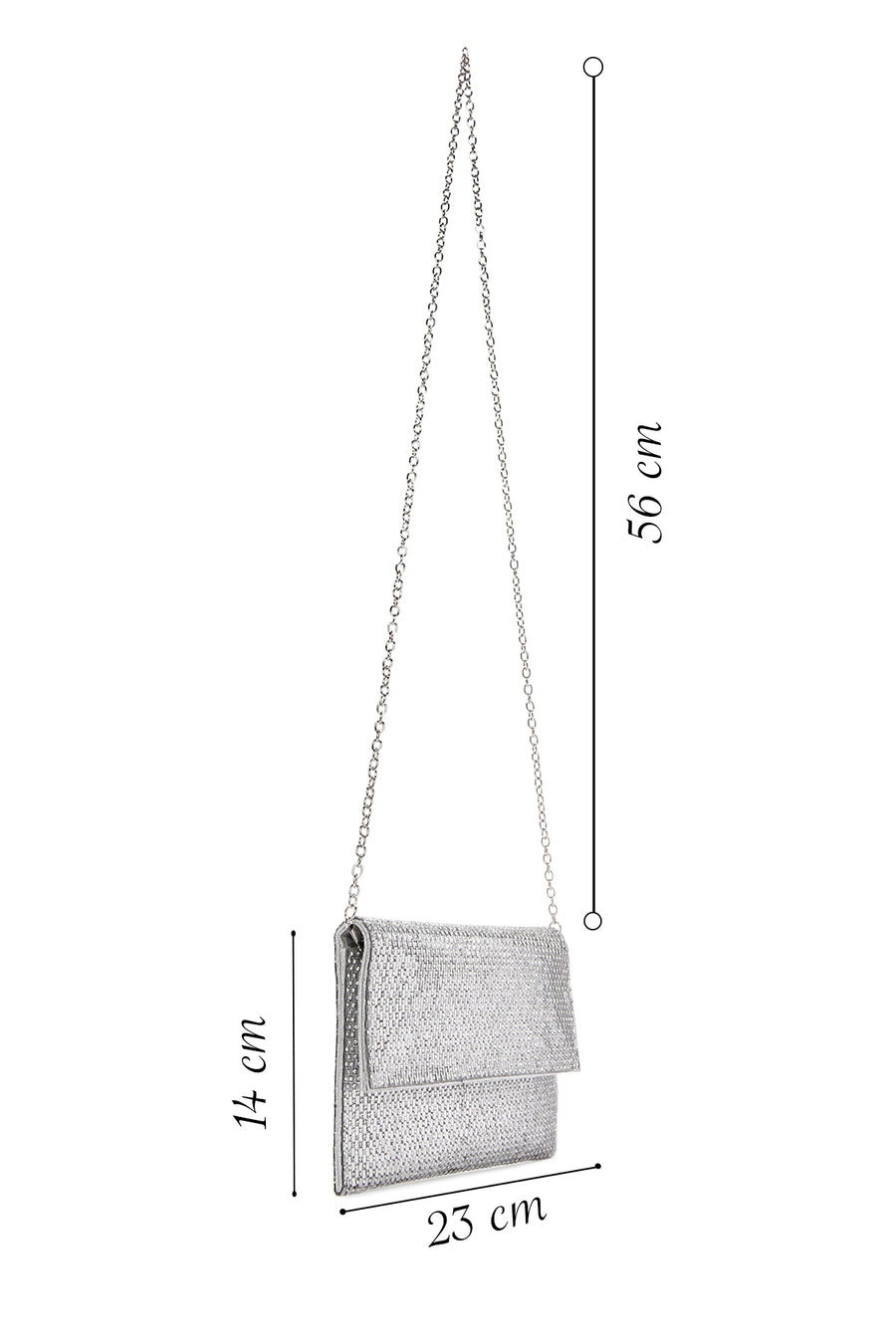 Women's Silver Long Chain Strap Stone Evening Clutch Bag