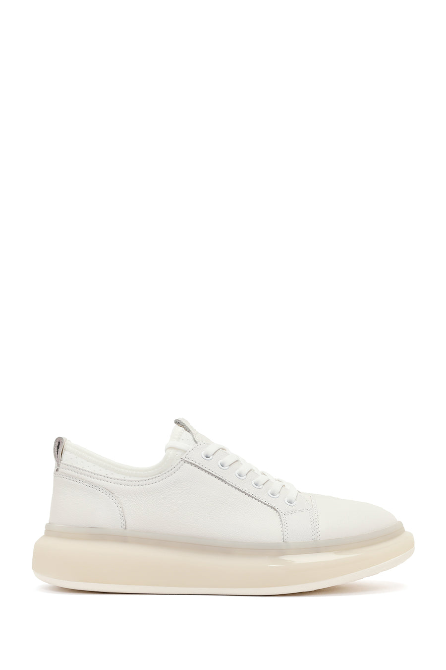 Men's White Lace-up Thick-Sole Leather Sneaker 26SFD691418 | Derimod