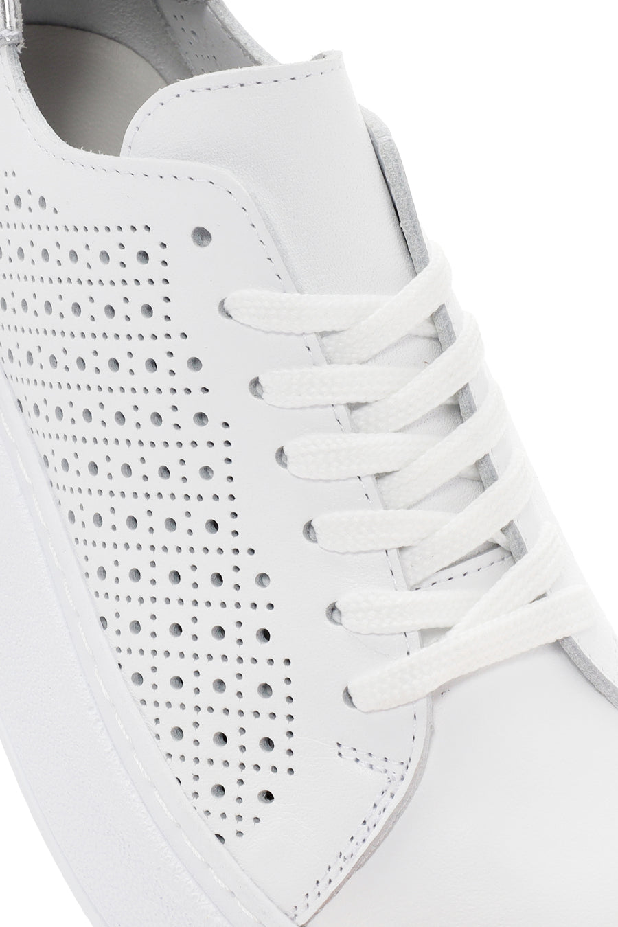 Kadın Beyaz Kalın Tabanlı Bağcıklı Deri Sneaker
