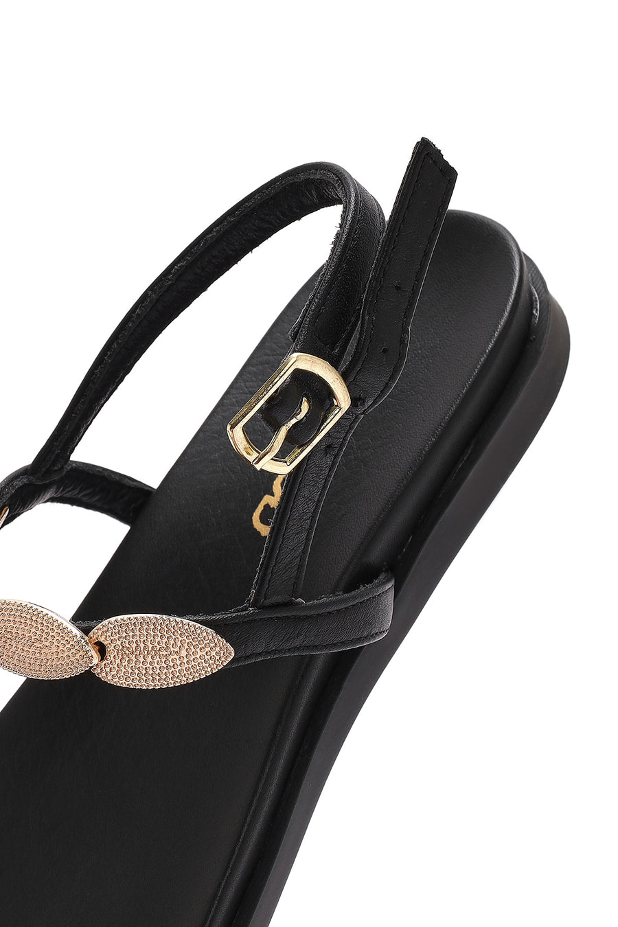 Women's Black Buckle Thong Leather Sandals