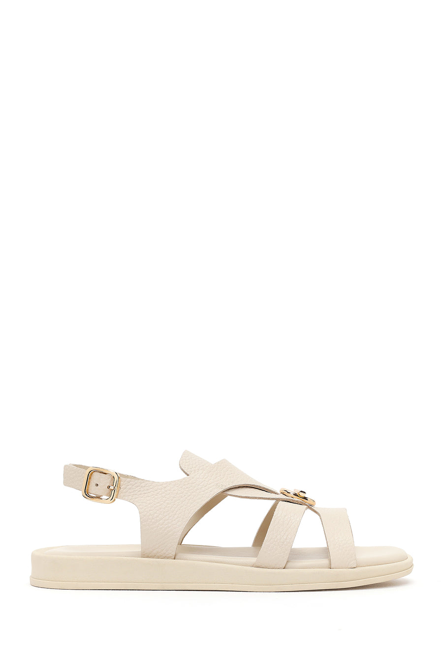 Women's Beige Leather Sandals with Buckle Back 26SFD2046FT | Derimod