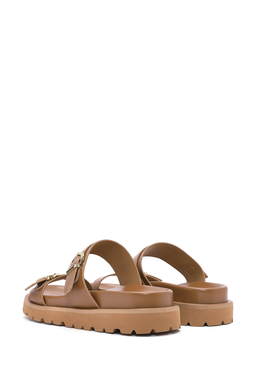 Women's Tan Double Buckle Slippers