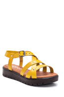 Women's Yellow Leather Flat Bodrum Sandals | Derimod