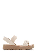 Women's Beige Knitted Patterned Sandals | Derimod