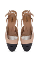 Women's Beige Open-Back Heeled Patent Leather Shoes | Derimod