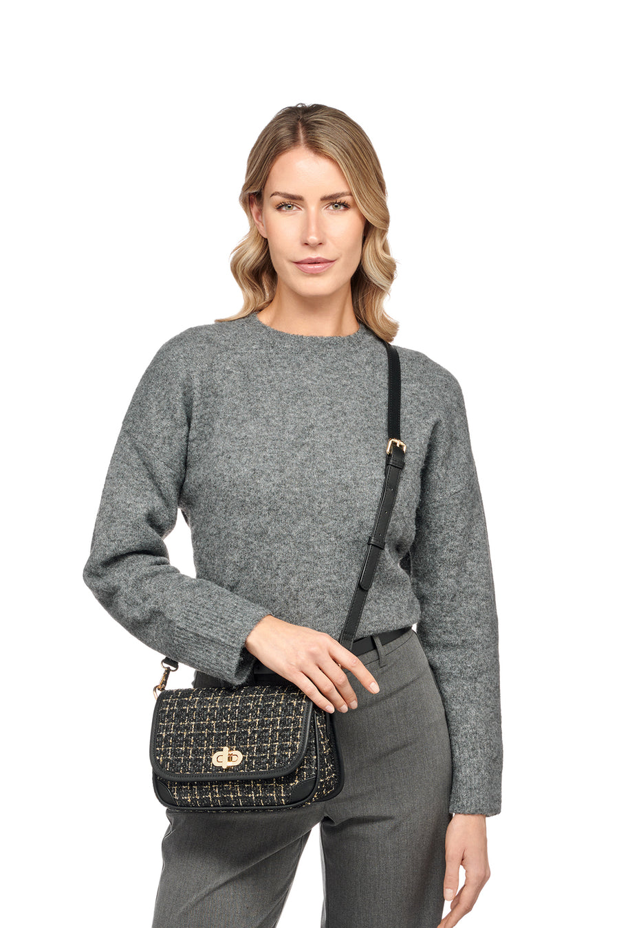 Geox Women's Black Gardinia Long Strap Patterned Handbag D45KJA01104C0495 | Derimod