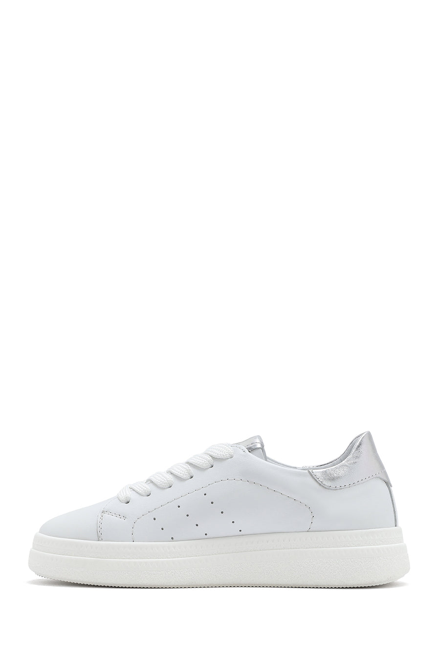 Woman White Lace-Up Leather Sneaker