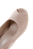 Women's Beige Suede Leather Wedge Heel Espadrille | Derimod