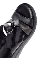 Women's Black Thick Soled Leather Comfort Slippers | Derimod