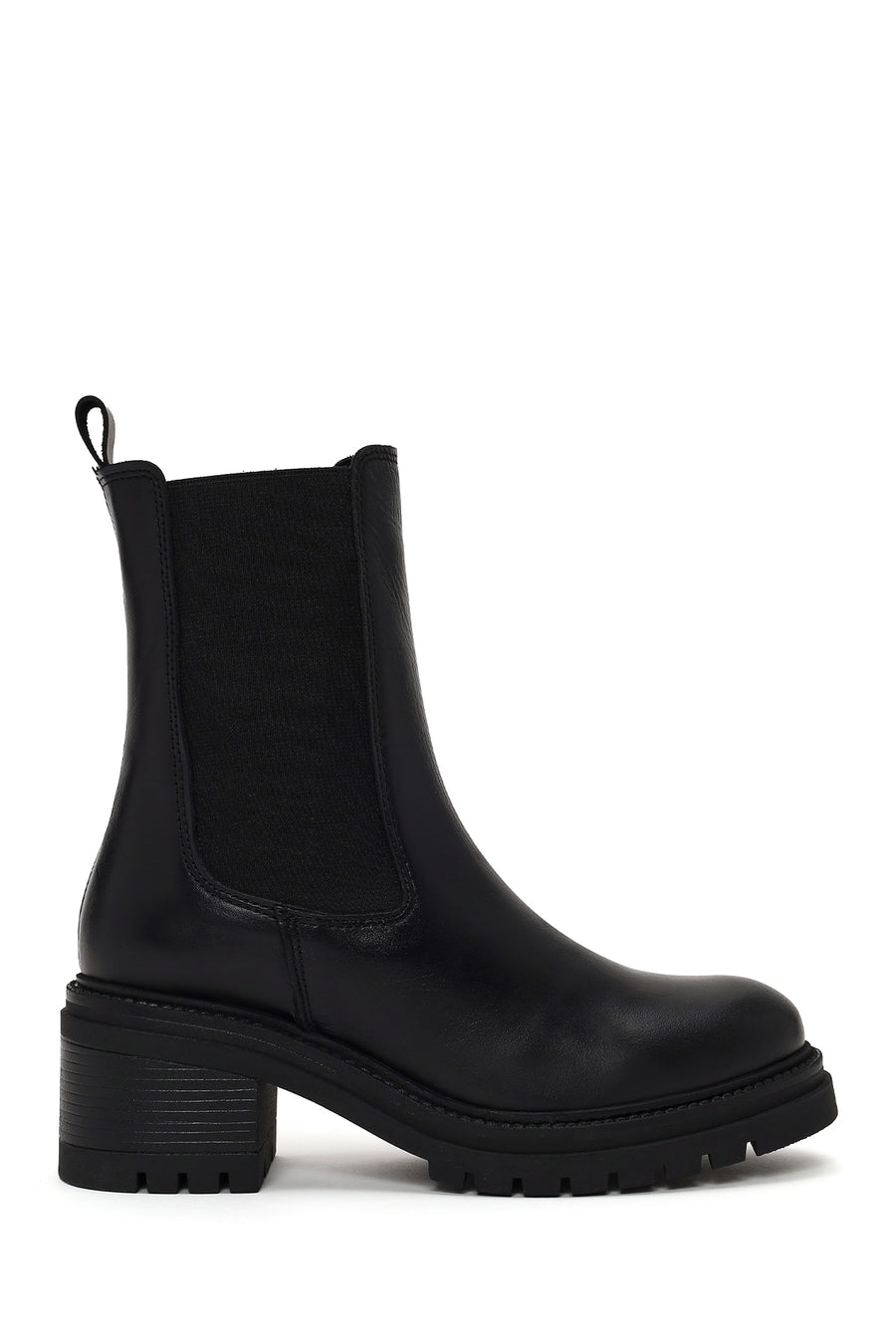 Woman Black Thick-Heeled Leather Chelsea Boots WF190016DV | Derimod