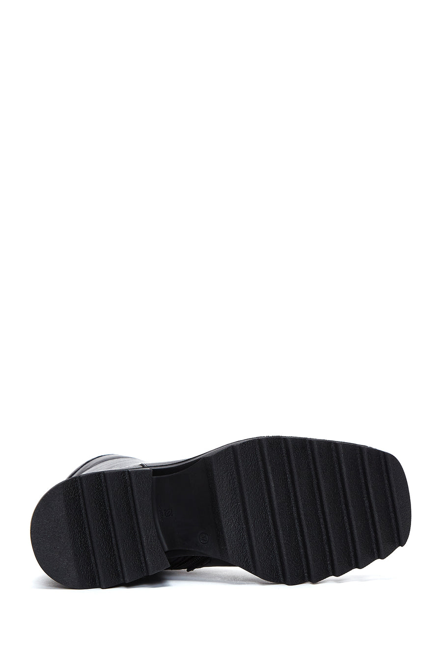 Women's Black Zippered Thick Heeled Leather Boots