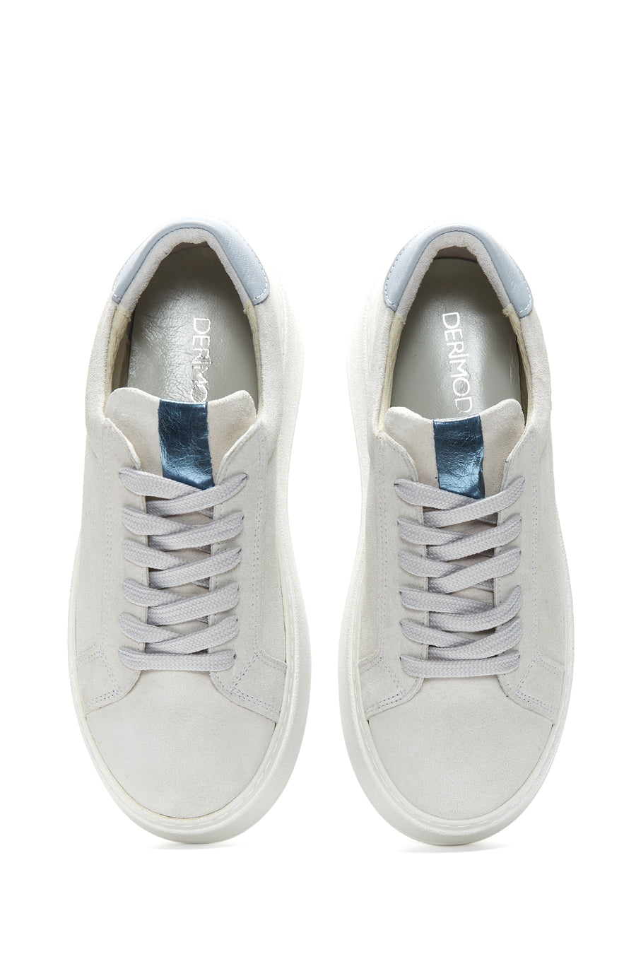 Kadın Gri Süet Deri Kalın Tabanlı Sneaker