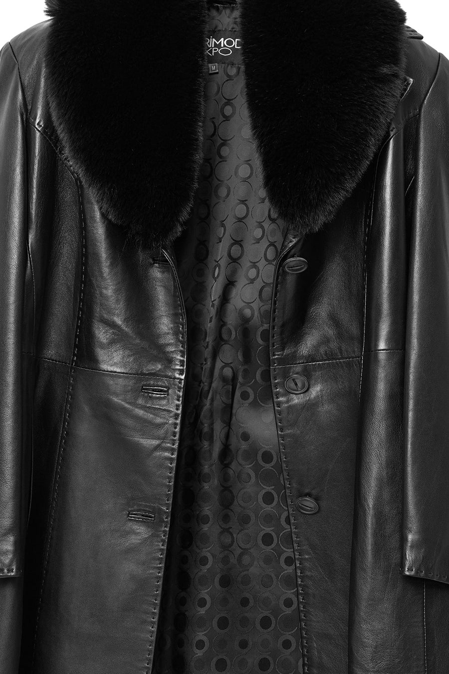 Christina Women's Black Fur Long Leather Coat