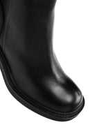 Women's Black Zippered Thick Heeled Leather Boots | Derimod