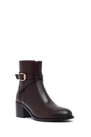 Woman Brown Zip Closure Chunky Heeled Leather Boots | Derimod