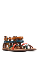 Women's Multicolored Flip-Flop Leather Bodrum Sandals | Derimod