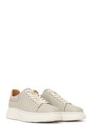 Male White Lace-Up Chunky Sole Patterned Leather Sneakers | Derimod