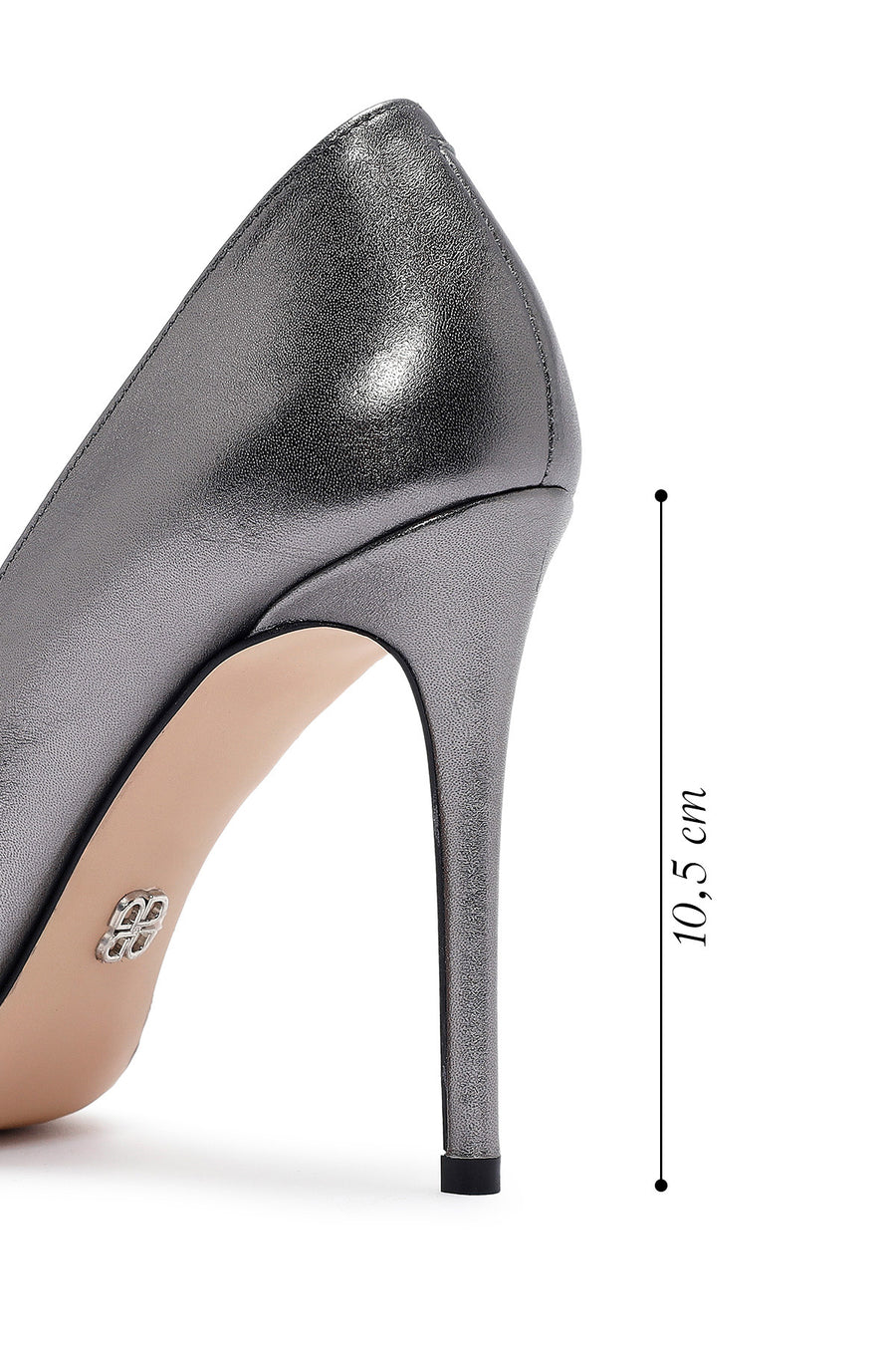 Women's Anthracite Thin Heel Metallic Leather Stiletto