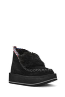 Women's Black Thick-Soled Fur Suede Leather Boots | Derimod