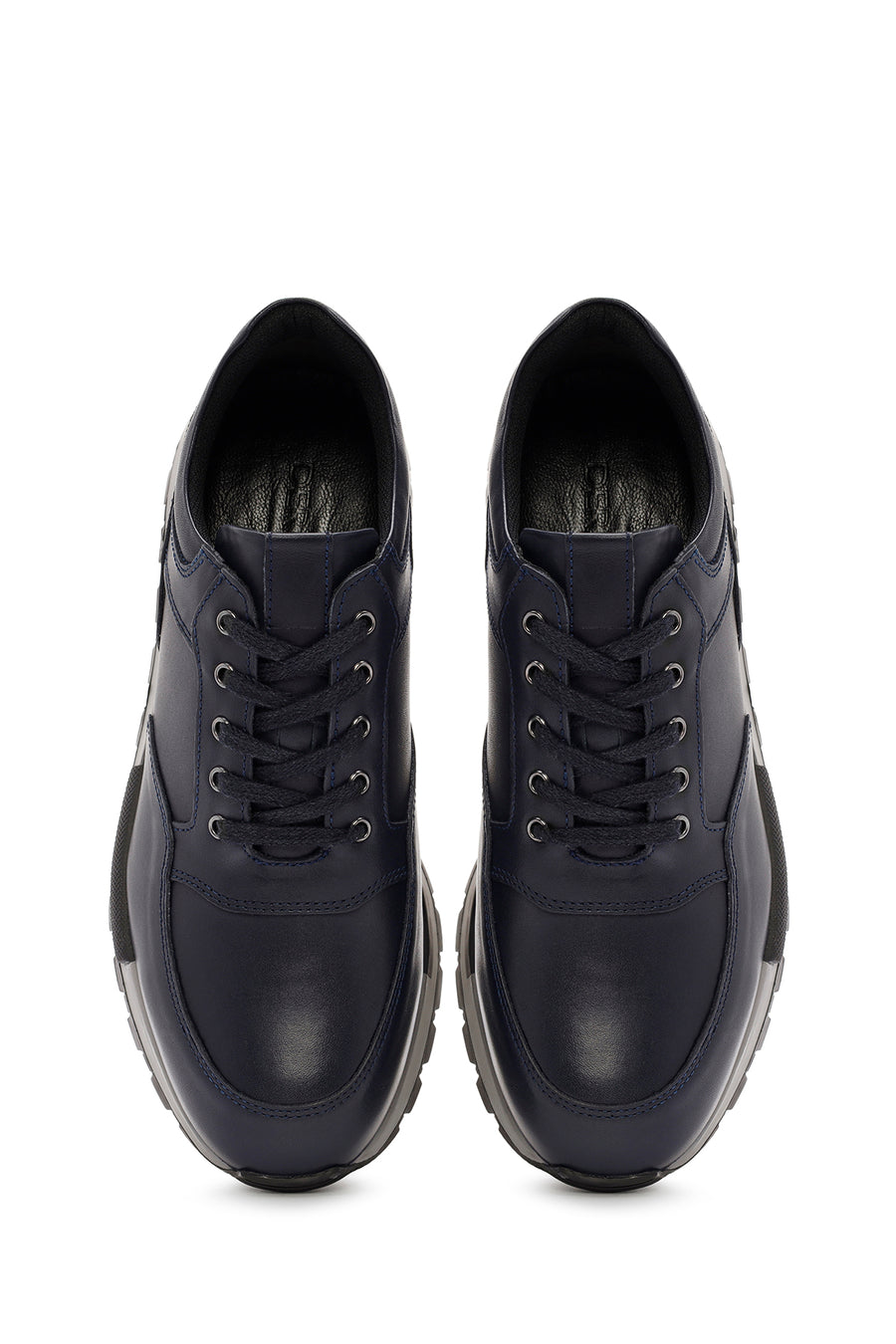 Erkek Lacivert Bağcıklı Deri Casual Sneaker
