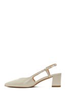 Women's Beige Open-Back Heeled Leather Shoes | Derimod